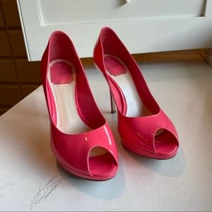 Dior Peep Toe Platform Pumps in Coral Size 38.5